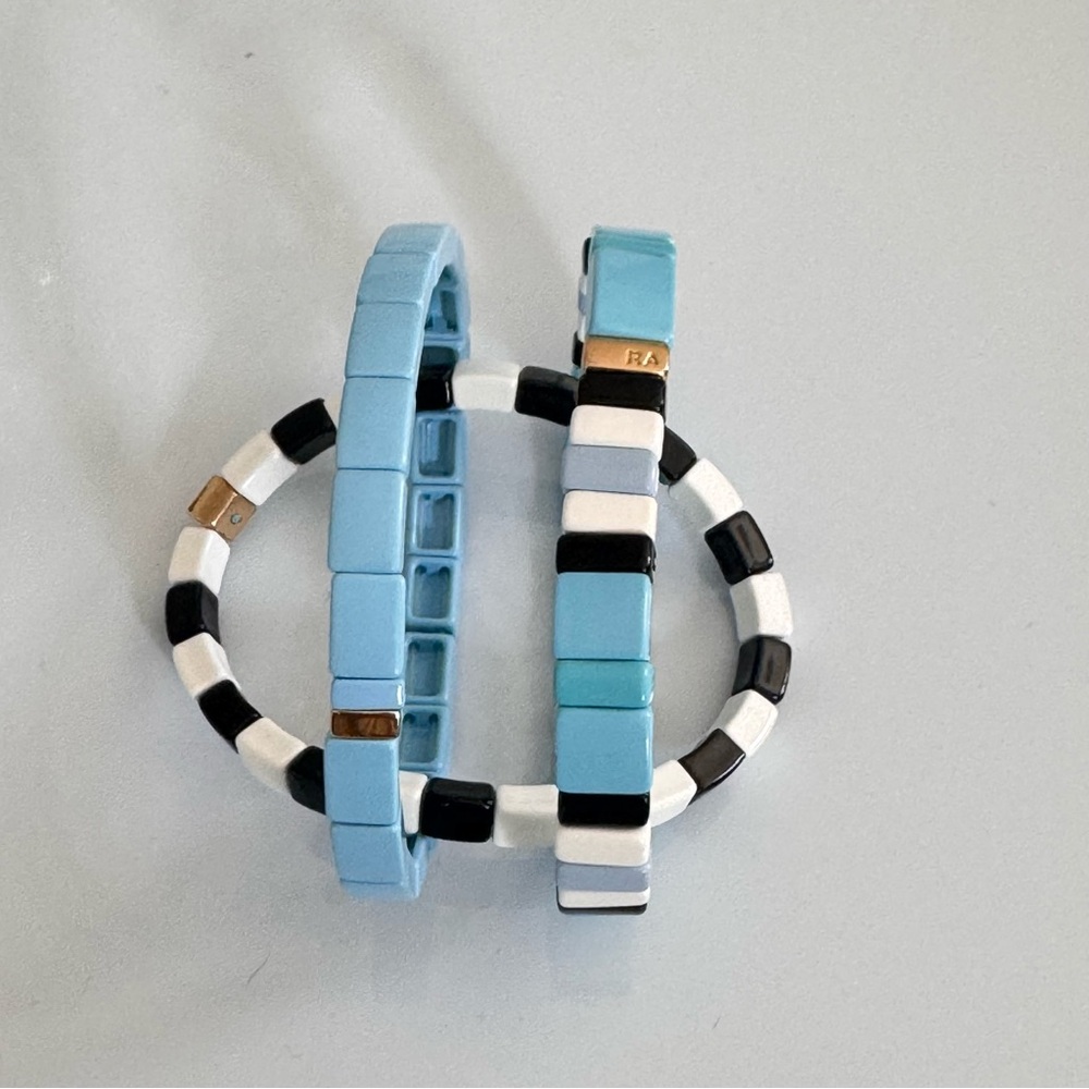 Roxanne Assoulin Blue and Black-White Tile Bracelets with gold - Picture 3 of 3
